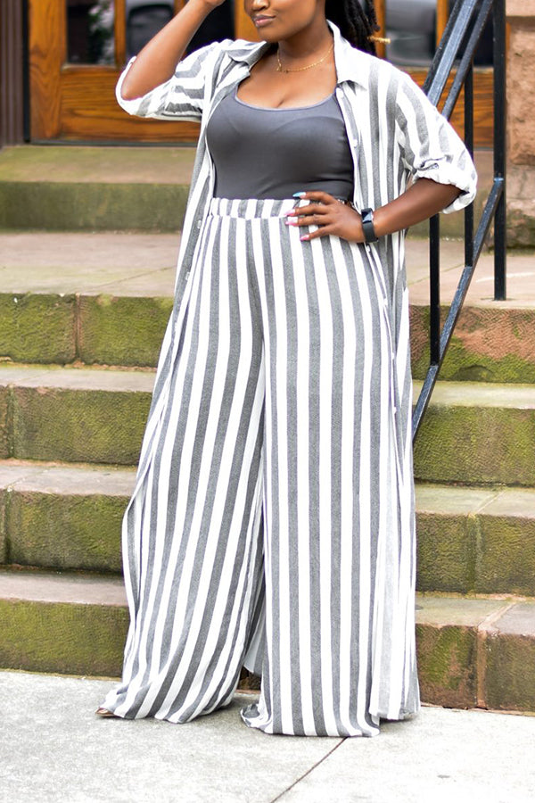 Casual Striped Shirt & Pants Set