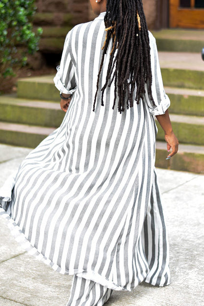 Casual Striped Shirt & Pants Set