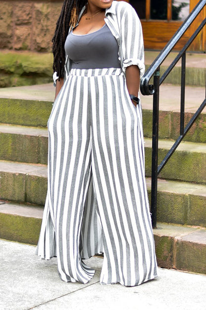 Casual Striped Shirt & Pants Set