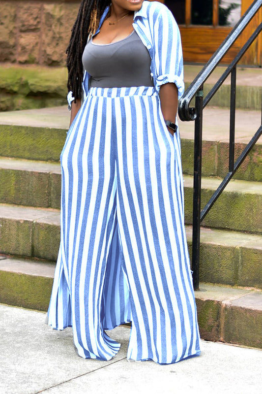 Casual Striped Shirt & Pants Set