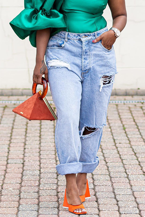 Stylish Ripped Light Washed Jeans