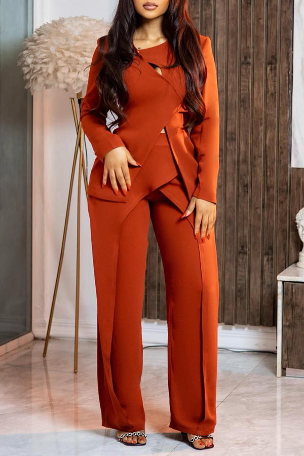 Unique Design Wrap Blouse & Pants Set