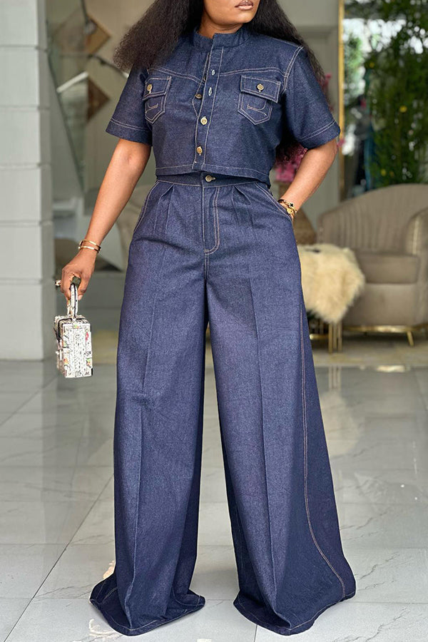 Stylish Denim Top & Pants Set