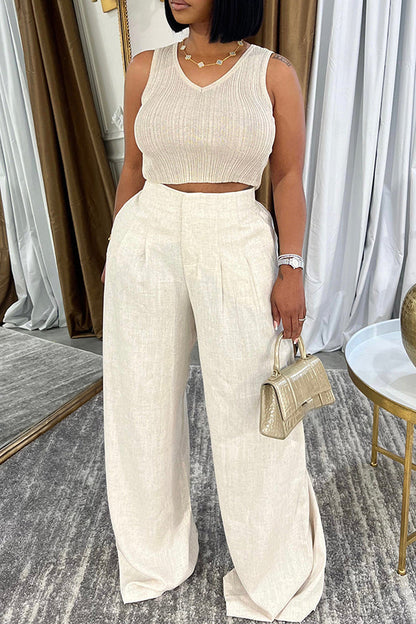 Solid Color High Waist Wide Leg Pants