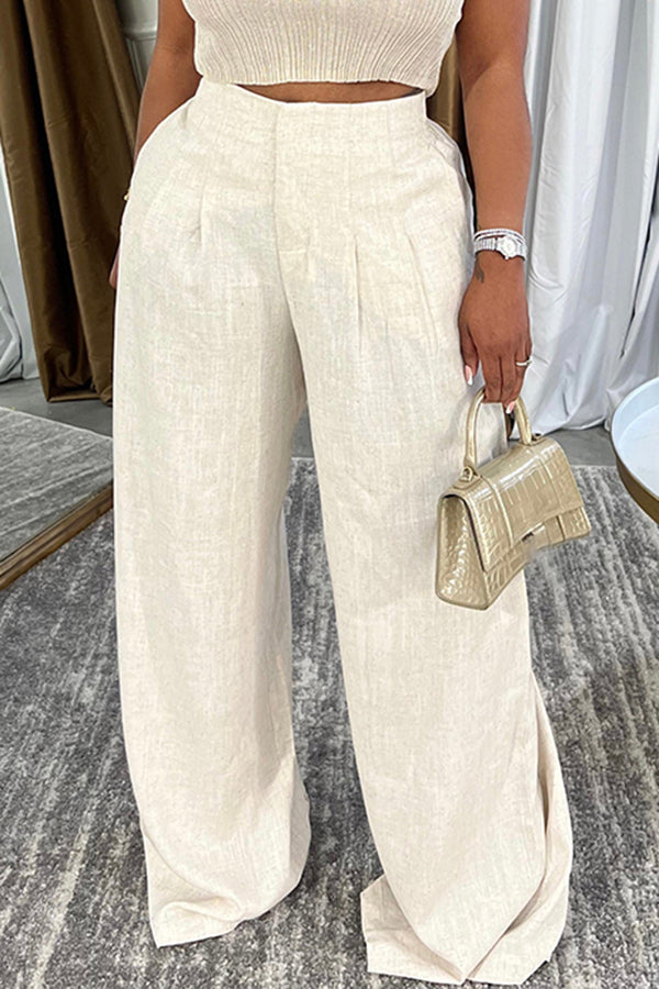 Solid Color High Waist Wide Leg Pants