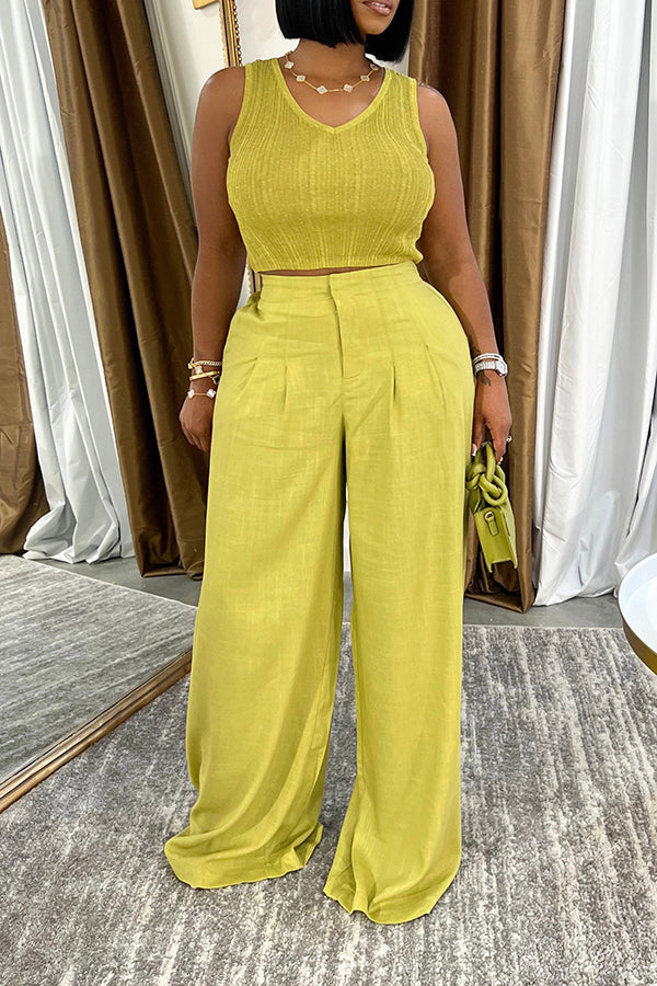 Solid Color High Waist Wide Leg Pants