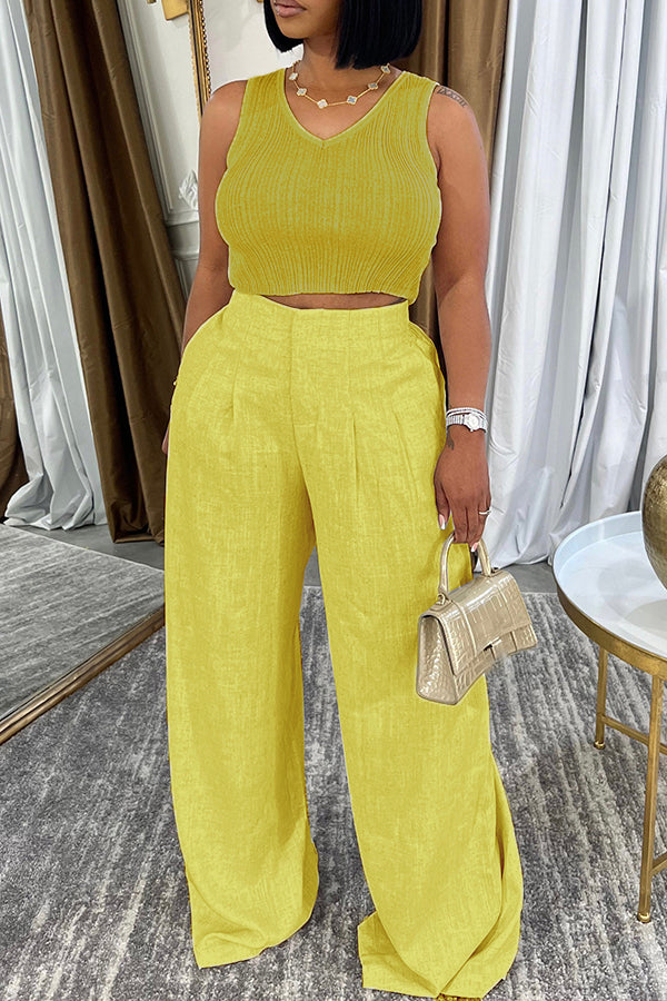 Solid Color High Waist Wide Leg Pants