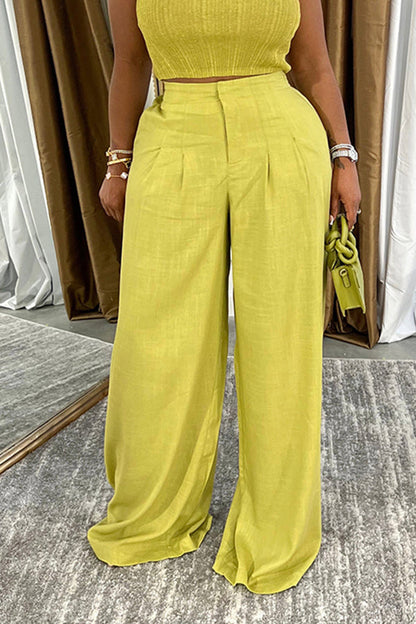 Solid Color High Waist Wide Leg Pants