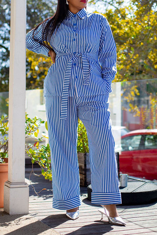 Stylish Striped Slant Pocket Shirt & Pants Set