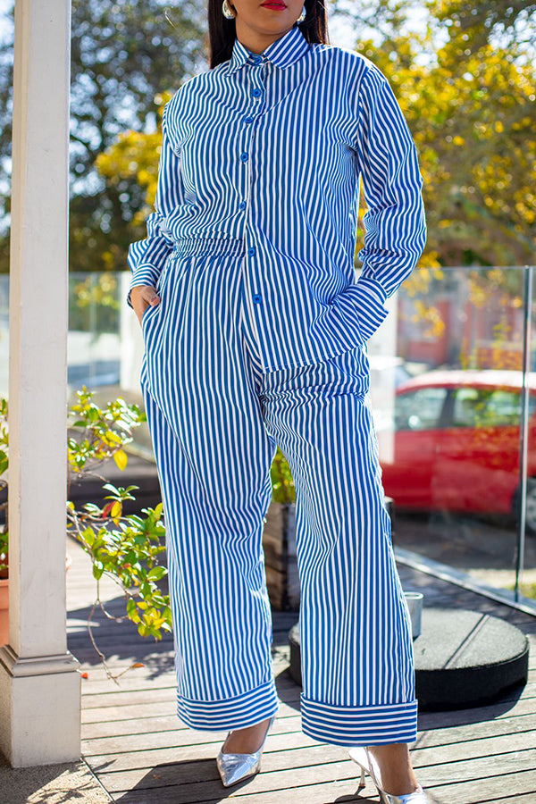 Stylish Striped Slant Pocket Shirt & Pants Set