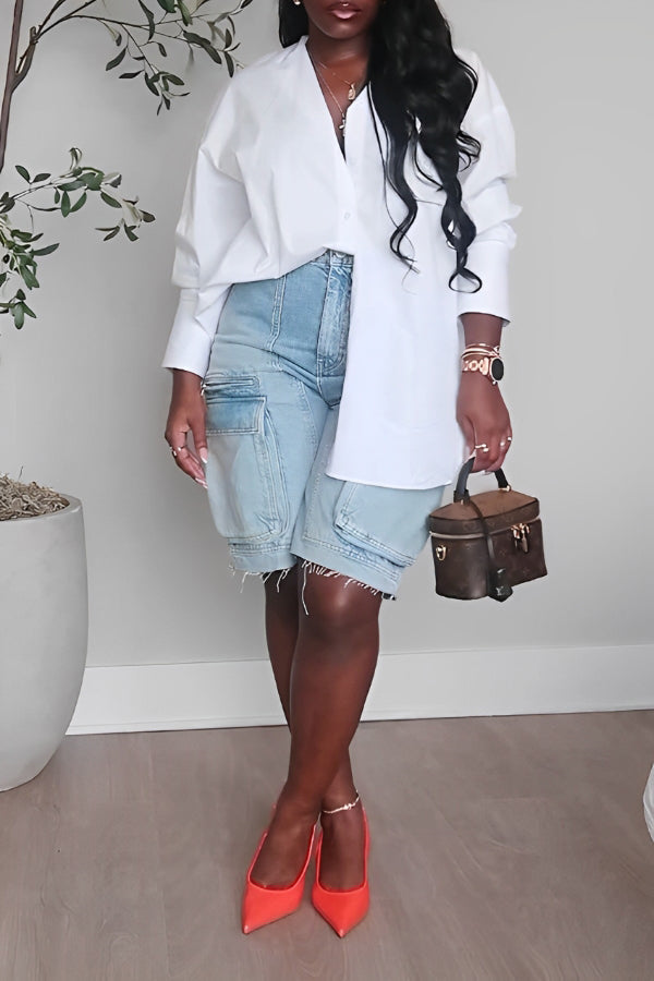 Stylish V Neck Solid Loose Shirt