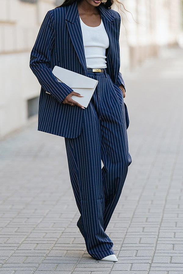 Vintage Striped Blazer & Tailored Pants Set