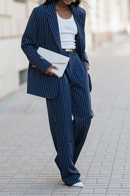 Vintage Striped Blazer & Tailored Pants Set