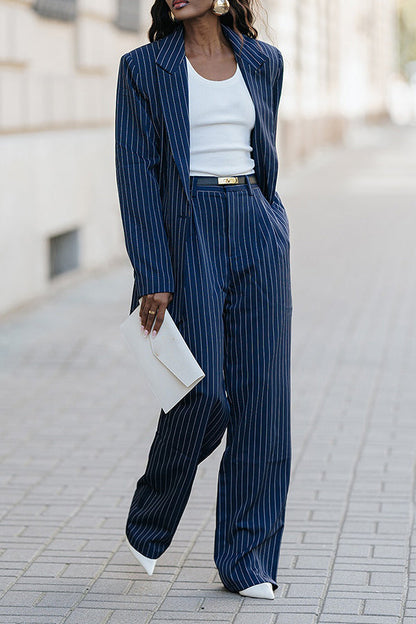 Vintage Striped Blazer & Tailored Pants Set