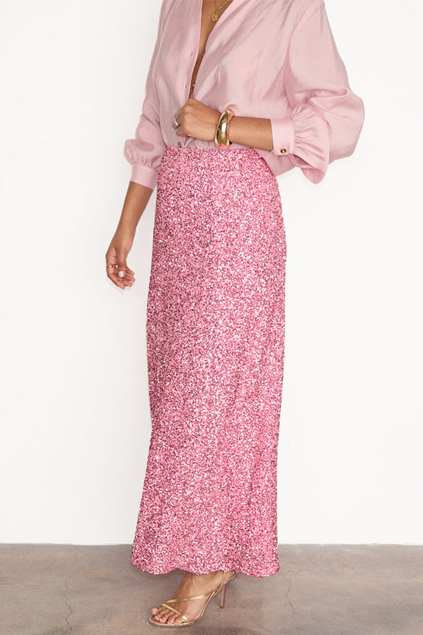 Gorgeous Button Down Shirt & Sequin Maxi Skirt Set