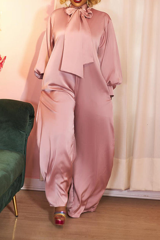 Stylish Tie Lantern Sleeve Jumpsuit