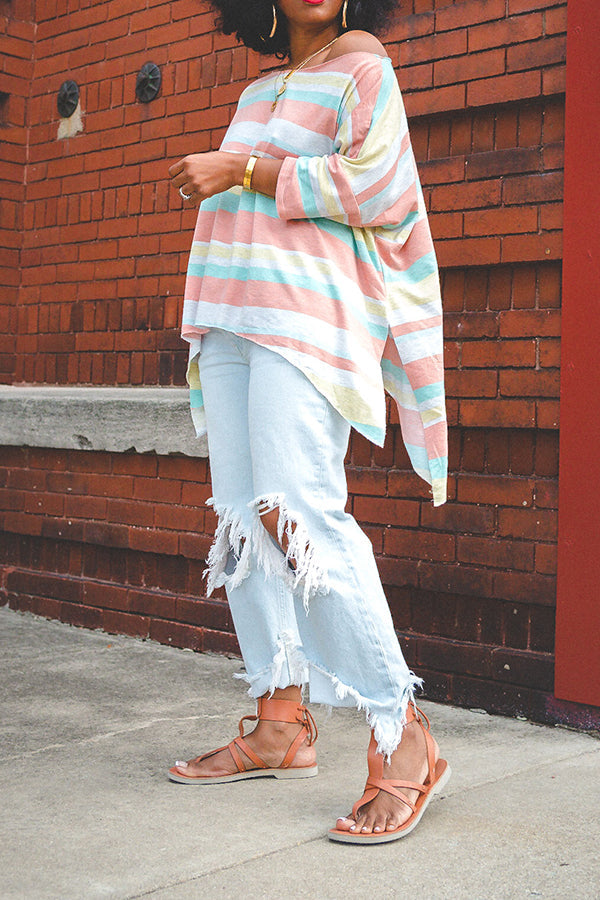 Colorful Striped Irregular Hem Top