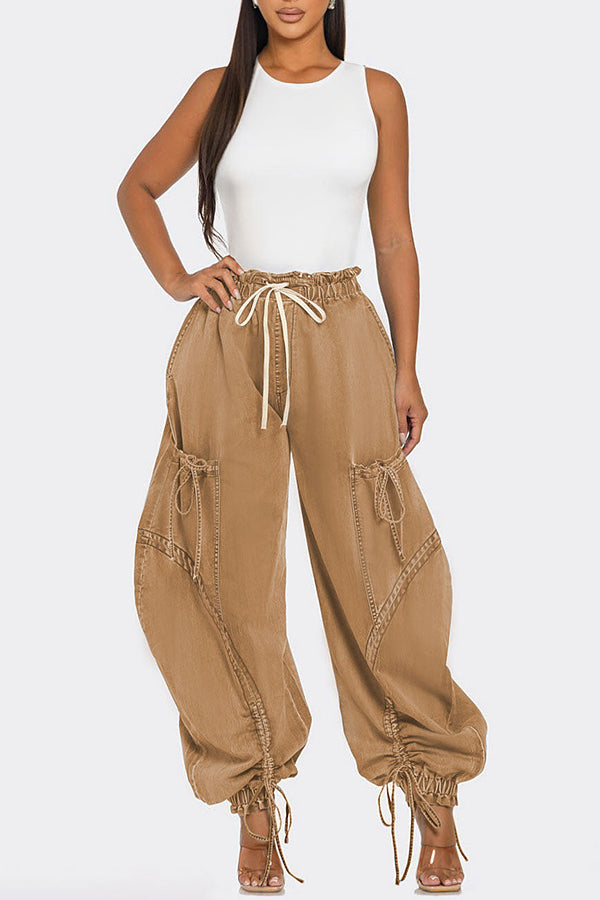 Stylish Drawstring Waist Cuff Ankles Pants