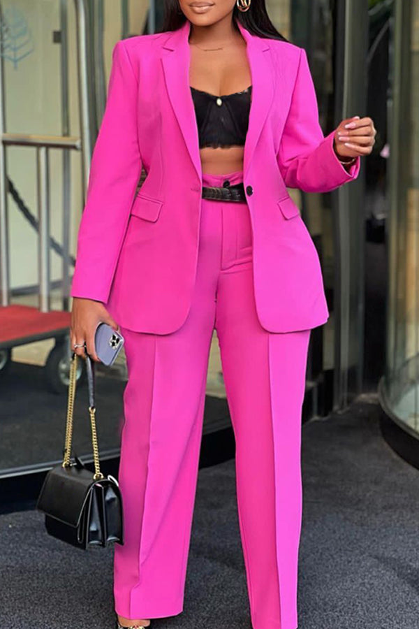 Stylish Lapel Neck Blazer & Pants Set