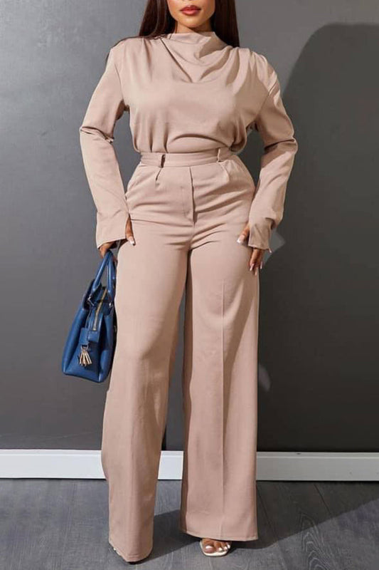 Stylish Long Sleeve Top & High Waist Pants Set