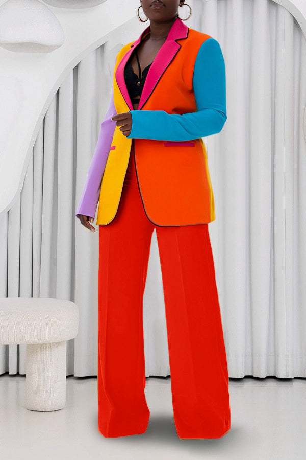 Stylish Colorblock Blazer & Pants Set