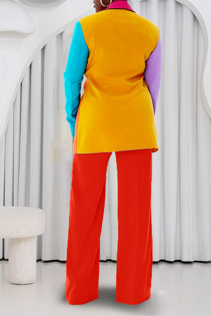 Stylish Colorblock Blazer & Pants Set