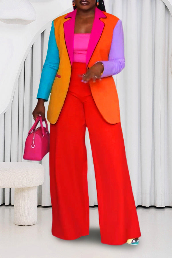 Stylish Colorblock Blazer & Pants Set