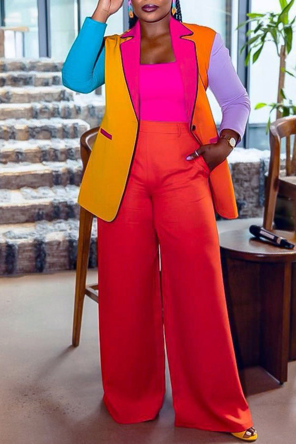 Stylish Colorblock Blazer & Pants Set