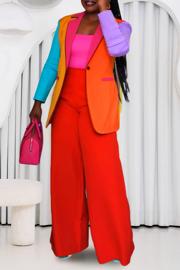 Stylish Colorblock Blazer & Pants Set