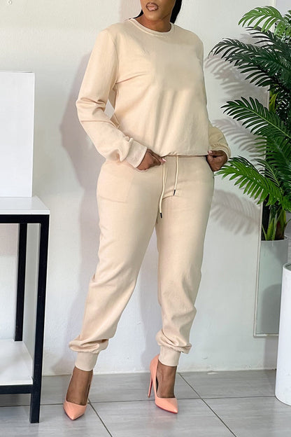 Casual Solid Sweatshirt & Drawstring Pants Set