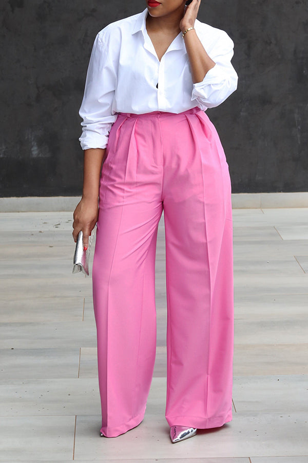 Stylish Solid Shirt & Pleated Pants Set