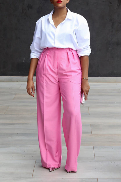 Stylish Solid Shirt & Pleated Pants Set