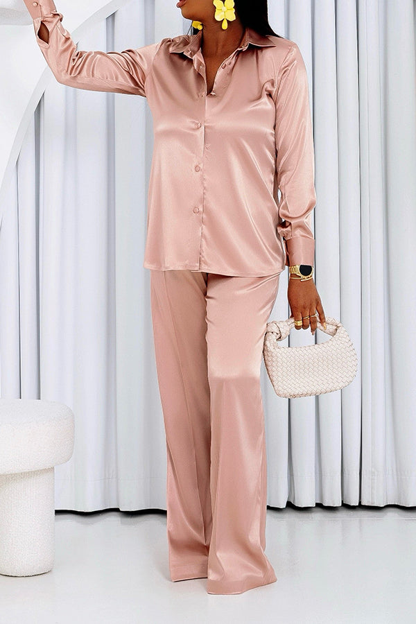 Silk Button Down Shirt & Pants Set