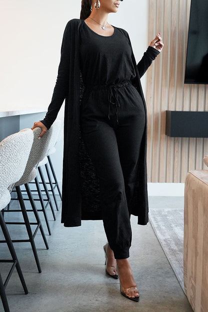 Casual Drawstring Waist Jumpsuit Set