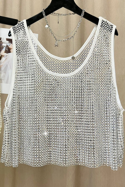 Stylish Rhinestones Mesh Crop Top