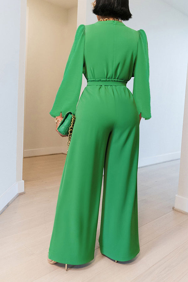 Chic Lantern Sleeve Blouse & Wide Leg Pants Set