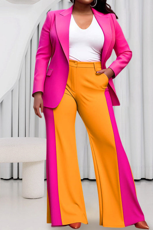 Stylish Lapel Blazer & Two Tone Pants Set