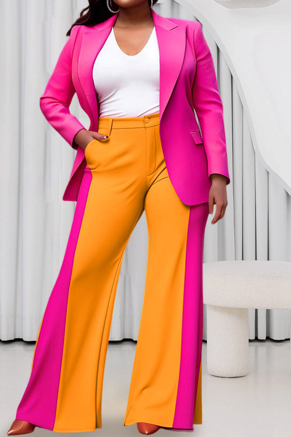 Stylish Lapel Blazer & Two Tone Pants Set