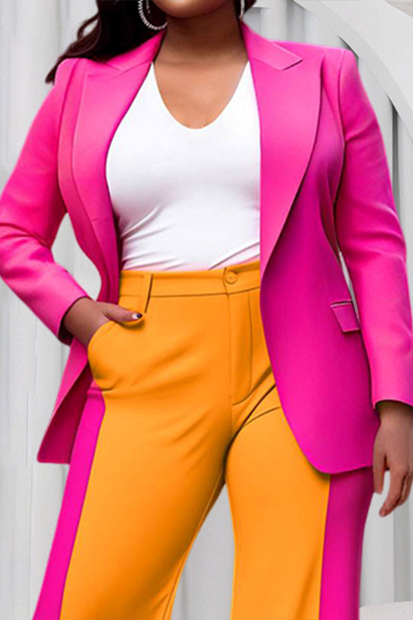 Stylish Lapel Blazer & Two Tone Pants Set