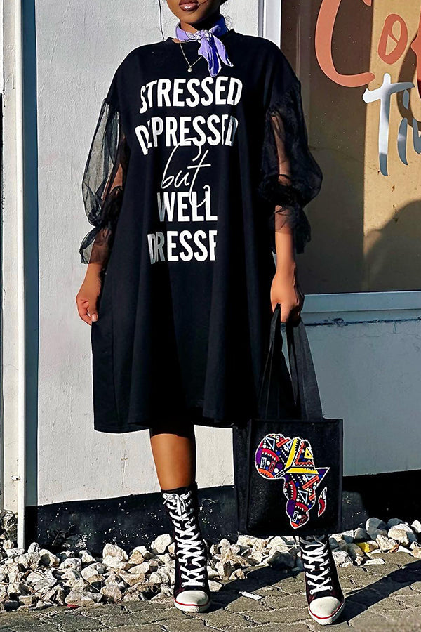 Casual Letter Graphic Mesh Dress