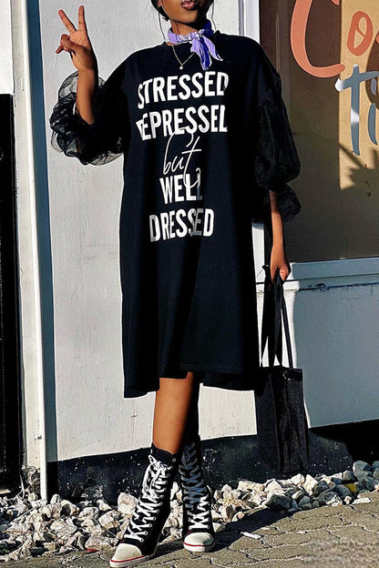 Casual Letter Graphic Mesh Dress