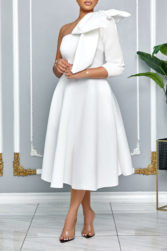 Stunning Bow Shoulder One Sleeve A-line Dress