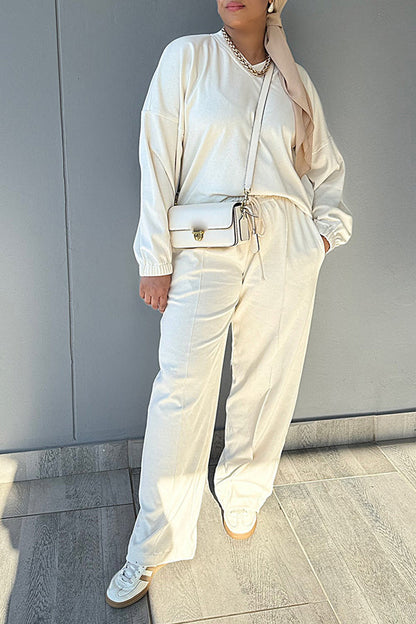 Casual Solid Shirt & Drawstring Pants Set