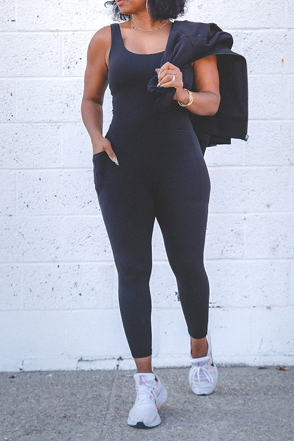 Casual Square Neck Leggings Jumpsuit Set