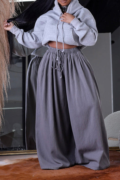 Stylish Drawstring Waist Wide Leg Pants