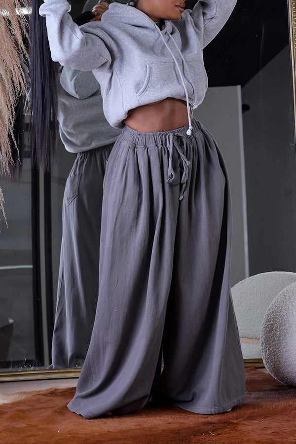 Stylish Drawstring Waist Wide Leg Pants