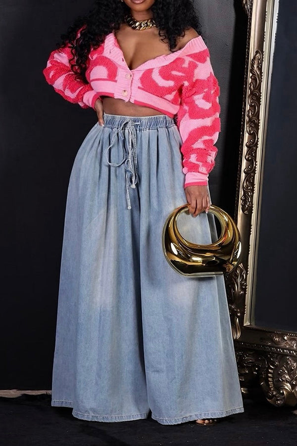 Stylish Drawstring Waist Wide Leg Pants