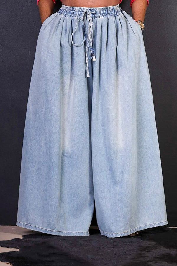 Stylish Drawstring Waist Wide Leg Pants