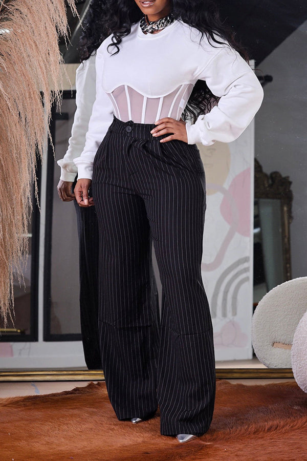 Unique Striped Pleated Straight Leg Pants