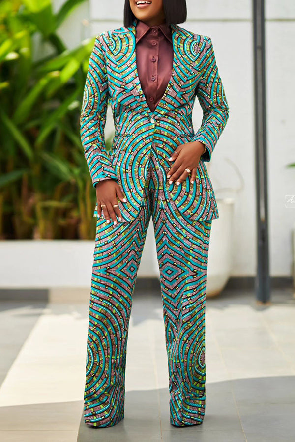 Stylish Allover Print Blazer & Pants Set